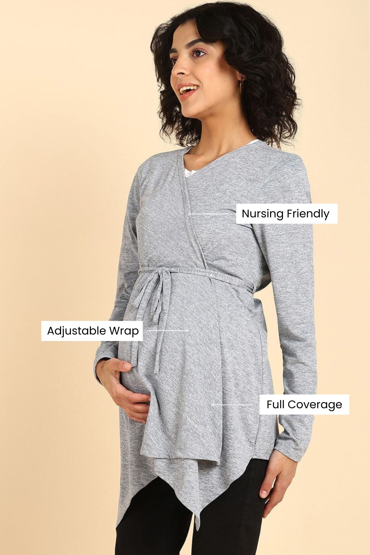 Light Grey Full Coverage Easy-Feeding Maternity Duster