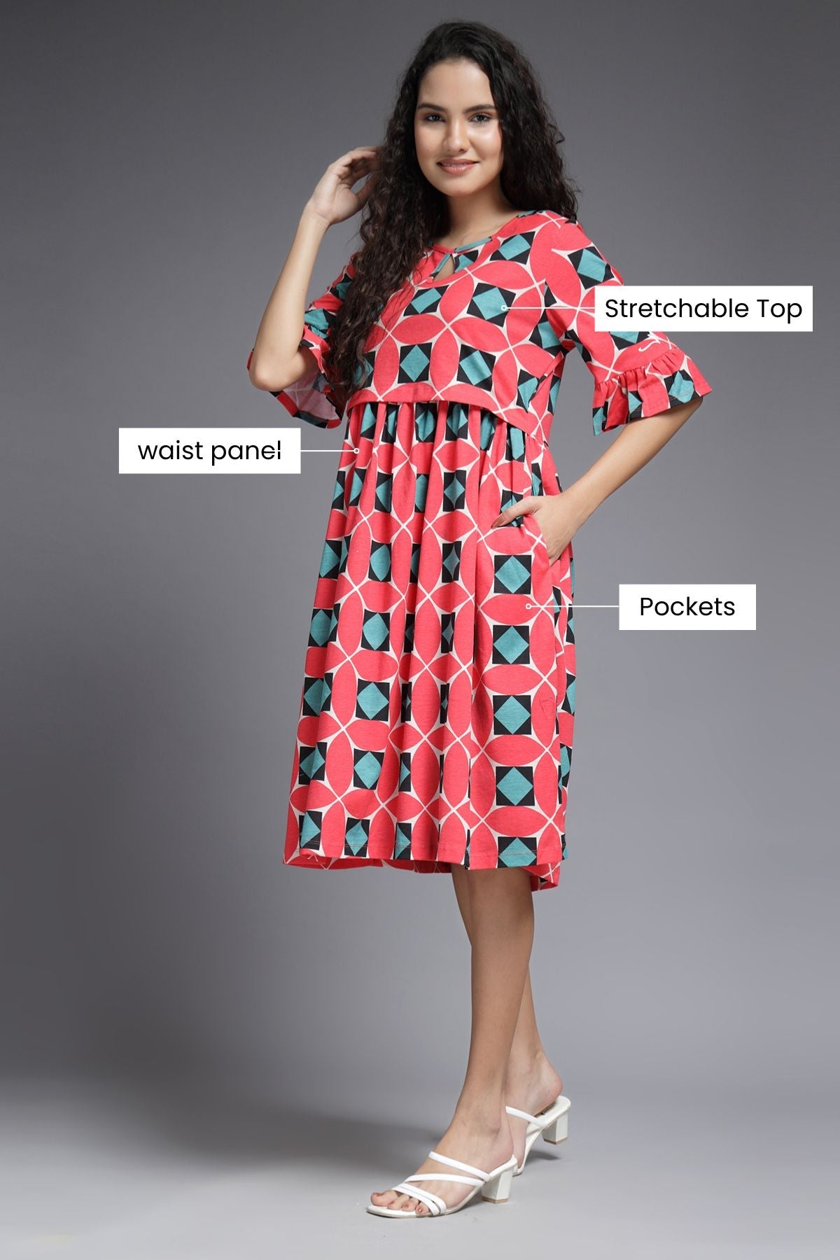 Geometric Grace Maternity Zipless Feeding Dress