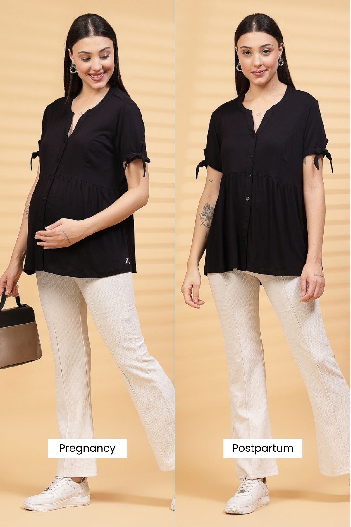 Black Solid Button Top For Zipless Feeding