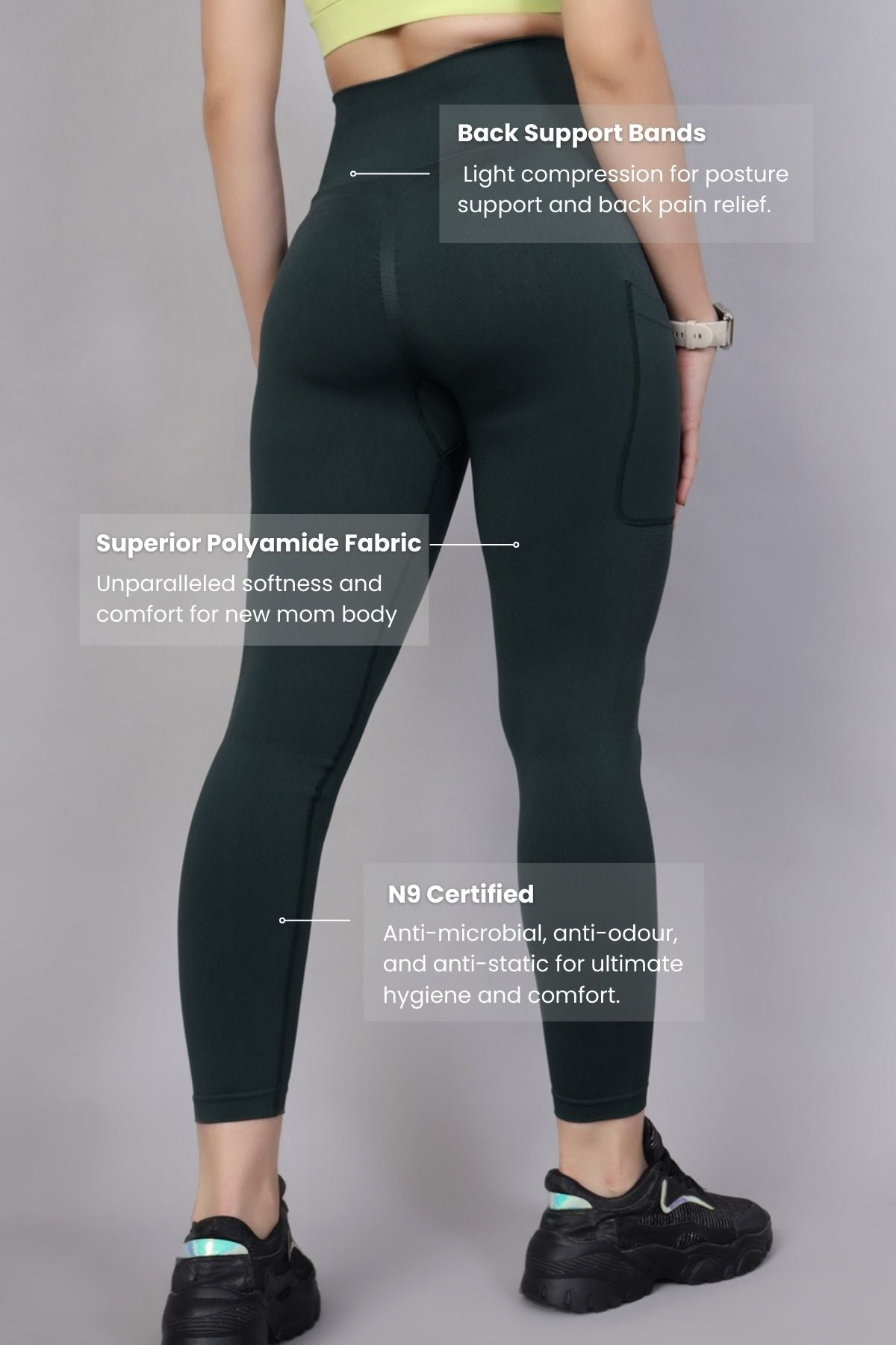Seamless High Waisted Tummy Compression Green Postpartum Leggings