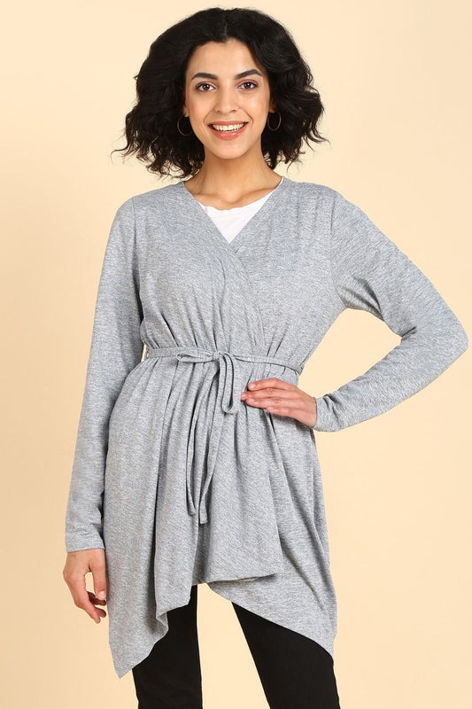 Light Grey Full Coverage Easy-Feeding Maternity Duster